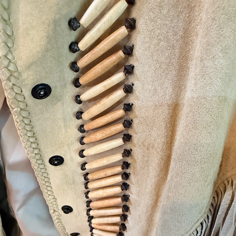 Beige Fringed Leather Jacket - Picture 3 of 9